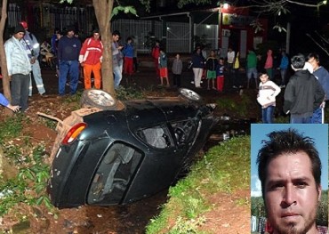 Borracho huye de la Policía, vuelca y queda herido